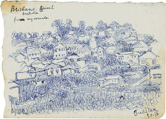 Бурлюк Давид Давидович.  Брисбен. Австралия (на оборотной стороне набросок «На реке Брисбен»)